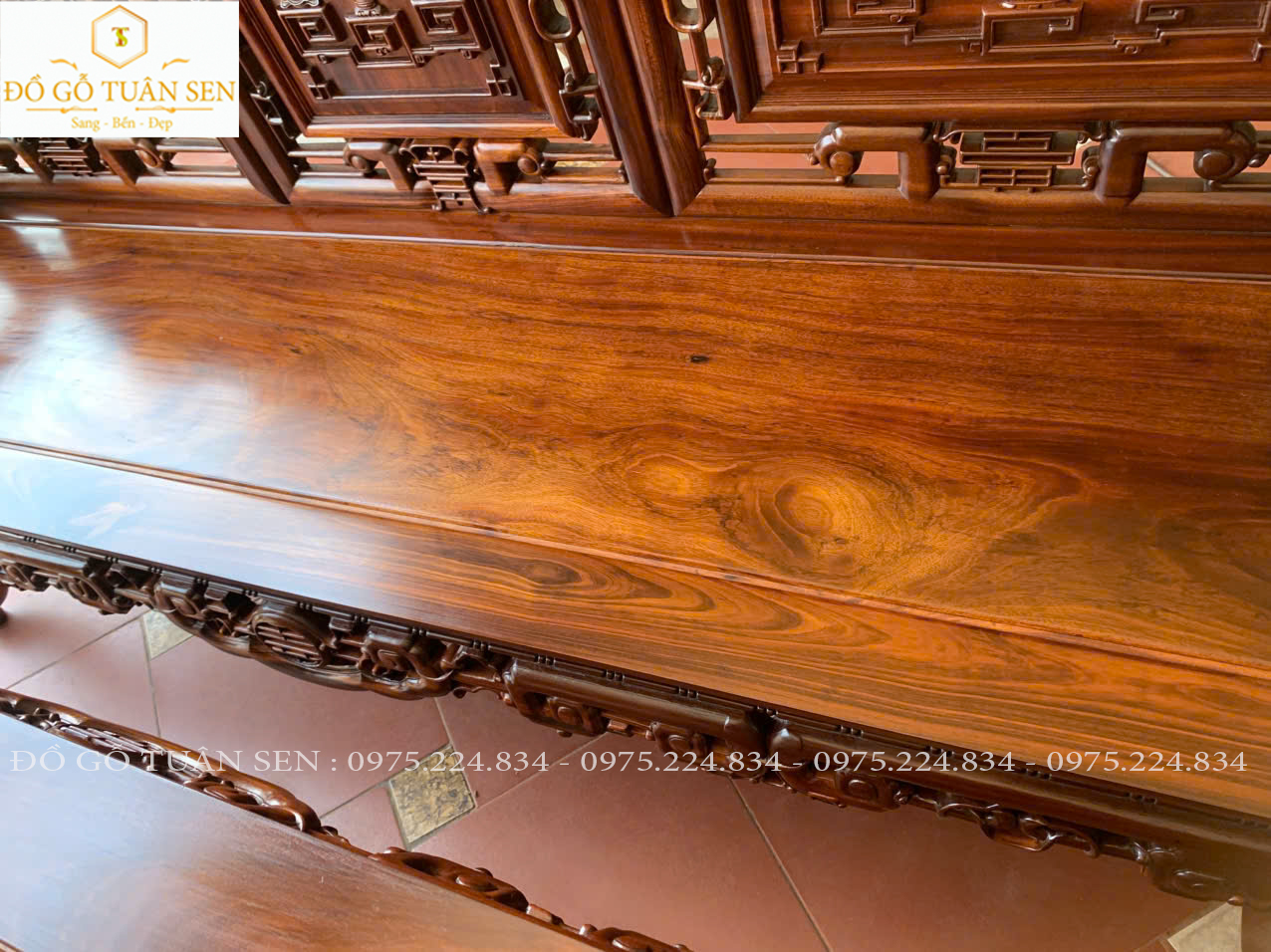 Hình ảnh bộ trường kỷ tam sơn gỗ gụ ta quảng bình 